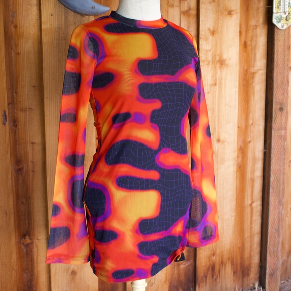 Poster Girl Heatmap Print Mesh Bodycon Cutout Mini Dress Size M - Picture 7 of 15